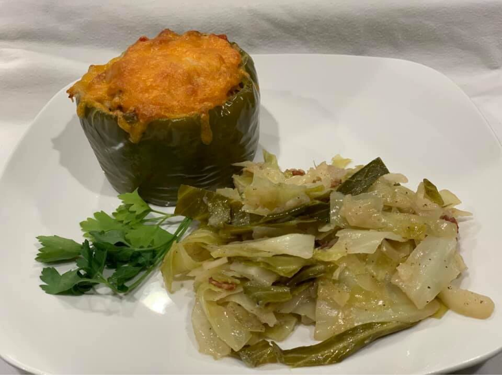 Stuffed Bell Peppers – Ground Turkey w/ Fried Cabbage